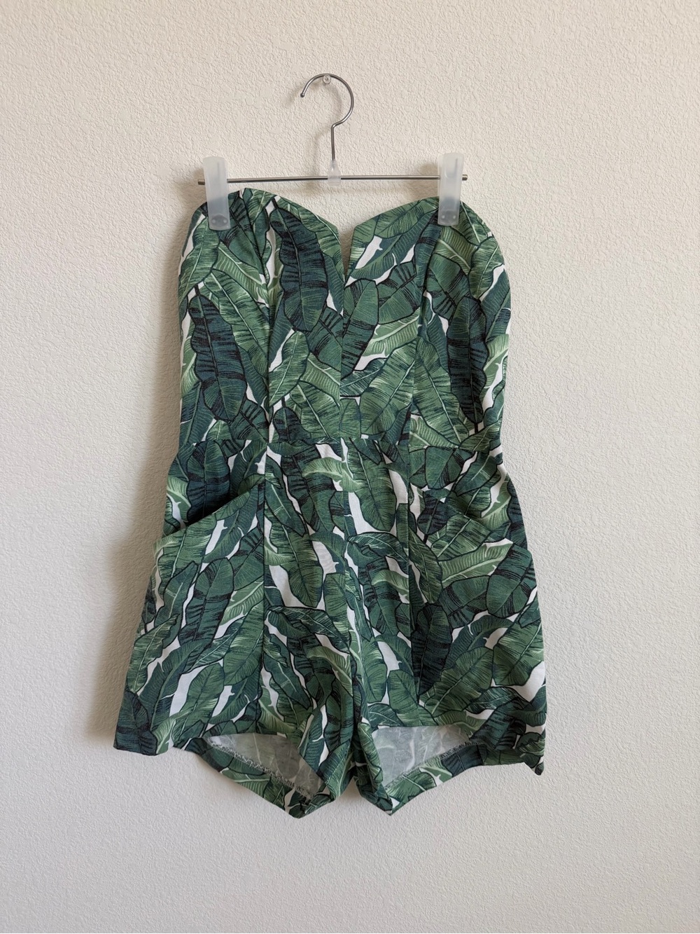 H&M Green Leaf Print Strapless Romper